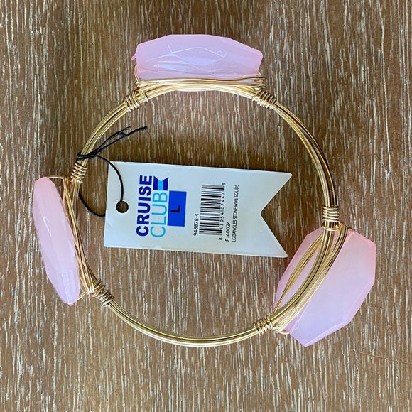 NWT Cruise Club Pink & Clear Gold Wrapped Wire Bangle Bracelets | large size - Picture 2 of 5